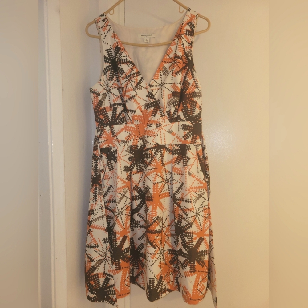 Banana Republic Sleeveless V-Neck Knee Length Dress, Pink and Brown
